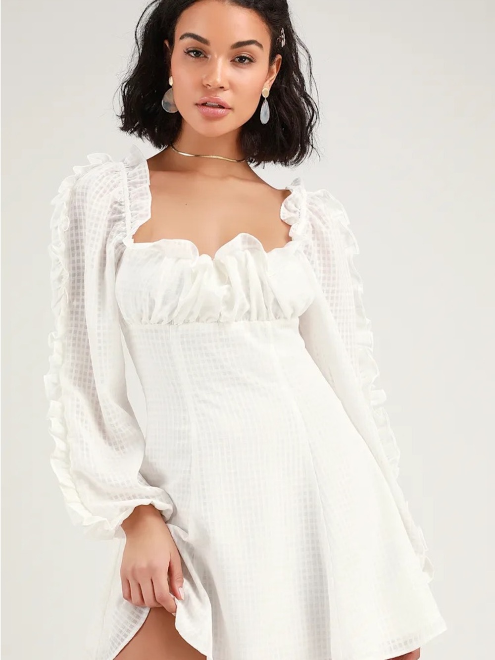 C/meo Square Neck Ruffle Puff Sleeve Mini Dress